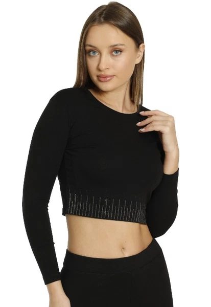 Crop Top Uzun Kol Taşlı T-Shirt Dono 2218T