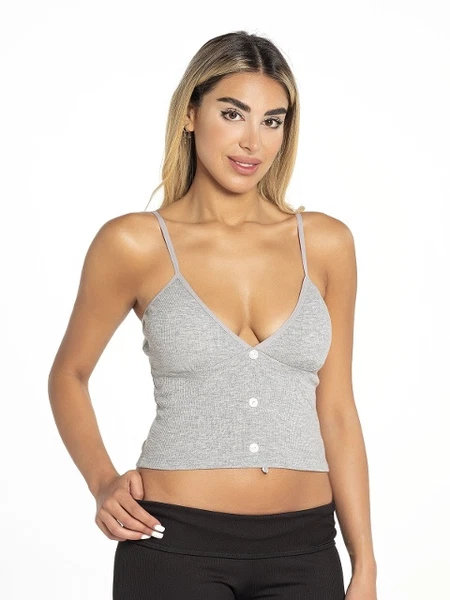 Düğmeli Pedli Kadın Crop Defnem 8100