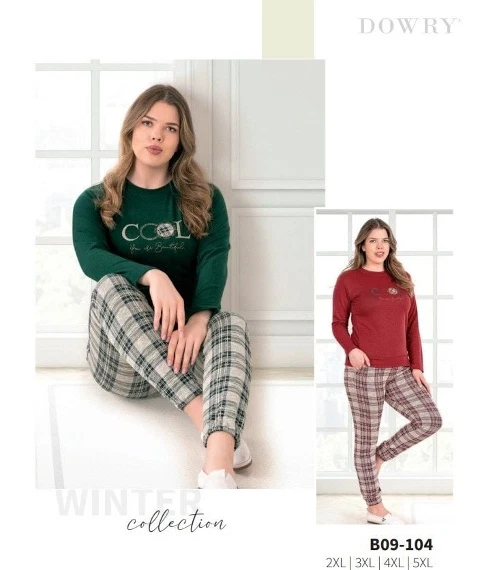 Uzun Kollu Ekoseli Büyük Beden Kadın Pijama Takımı Dowry 09-104