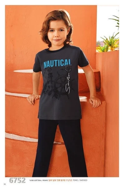Bisiklet Yaka Erkek Çocuk Kısa Kollu Pijama Takımı Güryıldız 6752