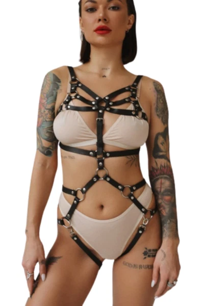 Kelepçeli Deri Fantezi Harness MissisX 2062