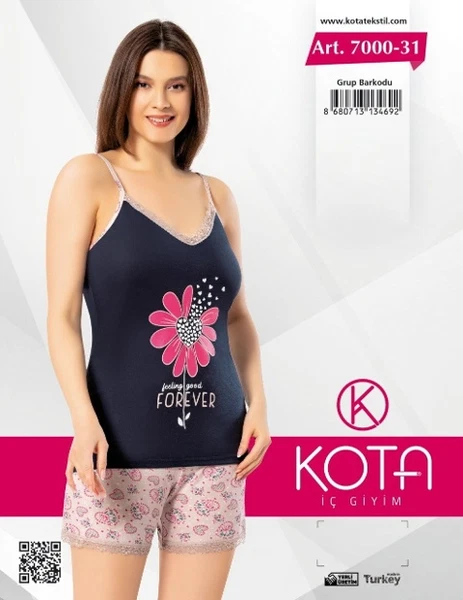 Çiçekli İnce Askılı Şortlu Kadın Pijama Takım Kota 7000-31