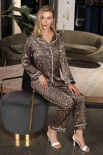 Leopar Desenli 2'li Saten Pijama Takım Nurteks 5660