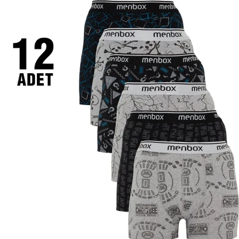 Desenli Erkek Likralı Boxer 12Li Menbox 02