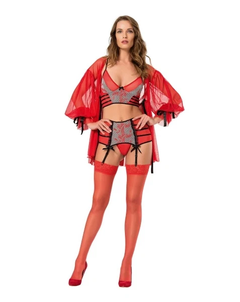 Transparan Kolları Büzgülü Fantazi Gecelik Takım Moongirl 039