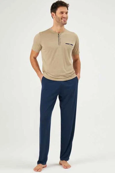 Patlı Bej Renk Yazlık Pijama Takım Eros 30170