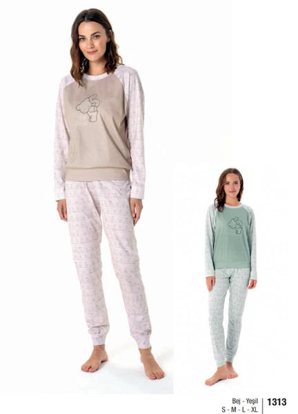 Uzun Kollu Desenli Kadın Pijama Takım Pijadore 1313