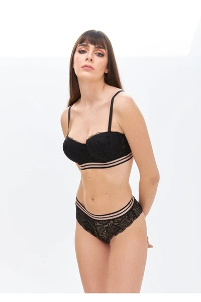 Simli Straplez Siyah Sütyen Hipster Takım NBB 4792