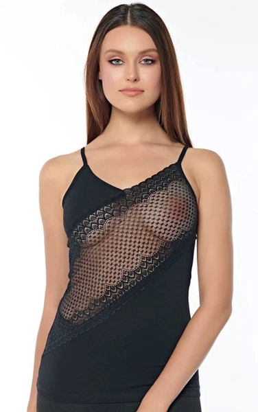 Siyah Dantel İşlemeli Askılı Kadın Atlet KB2561