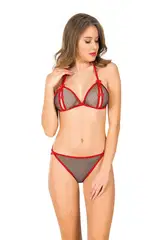 Siyah Kırmızı Tül Sütyen Takım 2'Li Sistina 6521