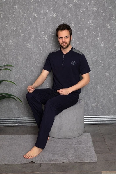 Kısa Kollu Düğmeli Erkek Pijama Takımı Tekten 9320