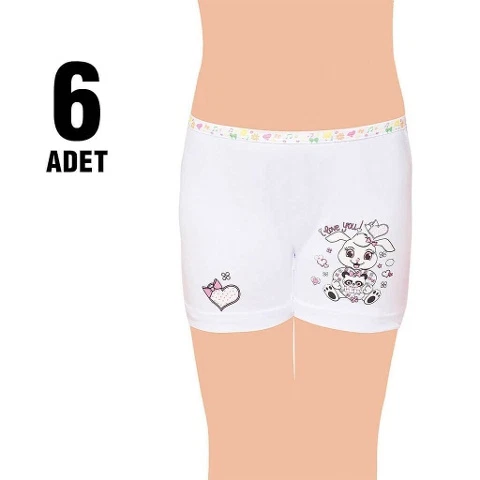 Elestan Baskılı Kız Çocuk Boxer Şort Tutku 0181 - 6 Adet
