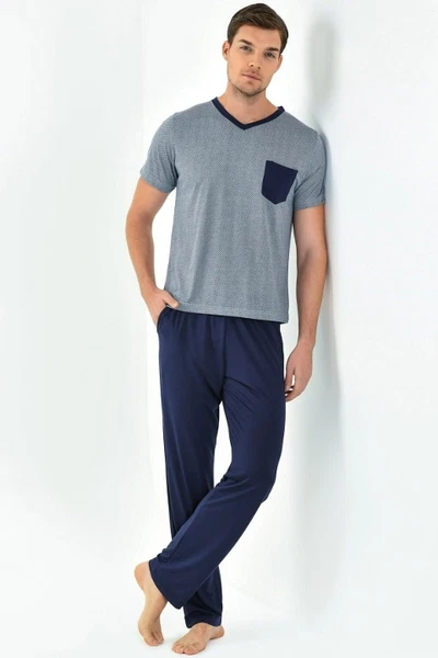 V Yaka Erkek 3'lü Pijama Takımı Yeni İnci EPJ798