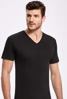 Siyah Pamuklu V Yaka Kısa Kollu Erkek Fanila İlke 1013 Siyah