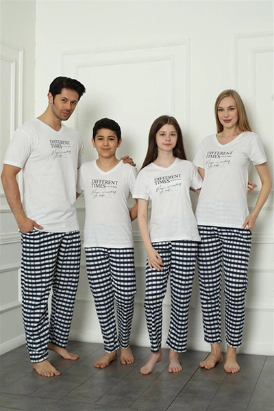 Kısa Kollu V Yaka Kareli Anne Kız Penye Pijama Takım Akbeniz 50113
