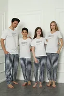 Kısa Kollu V Yaka Kareli Anne Kız Penye Pijama Takım Akbeniz 50113 Beyaz Kadın