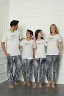 Kısa Kollu V Yaka Kareli Anne Kız Penye Pijama Takım Akbeniz 50113 Beyaz Kadın detay görünüm