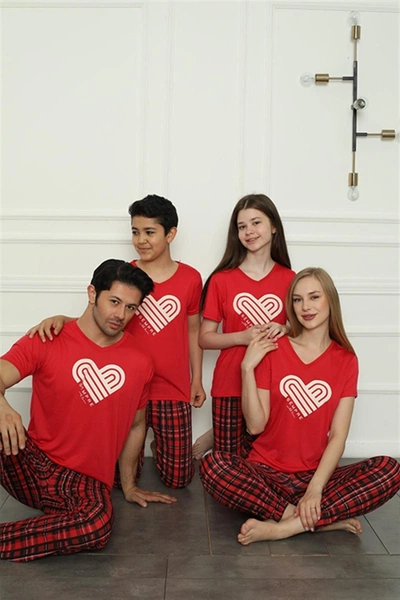 Kalpli Anne Kız Kısa Kollu Aile Penye Pijama Takım Akbeniz 50114