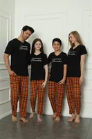 Ekoseli Kısa Kollu Anne Kız Aile Penye Pijama Takım Akbeniz 50118 Siyah Kadın