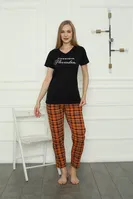 Ekoseli Kısa Kollu Anne Kız Aile Penye Pijama Takım Akbeniz 50118 Siyah Kadın farklı açı