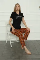 Ekoseli Kısa Kollu Anne Kız Aile Penye Pijama Takım Akbeniz 50118 Siyah Kadın görsel 4