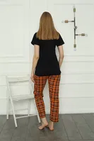 Ekoseli Kısa Kollu Anne Kız Aile Penye Pijama Takım Akbeniz 50118 Siyah Kadın görsel 5