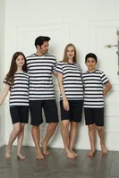 Penye Şortlu Anne Kız Çizgili Aile Pijama Takım Akbeniz 50116 Lacivert Kadın