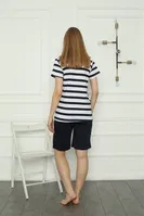 Penye Şortlu Anne Kız Çizgili Aile Pijama Takım Akbeniz 50116 Lacivert Kadın görsel 5