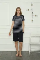 Anne Kız Çizgili Aile Penye Şortlu Pijama Takım Akbeniz 50117 Lacivert Kadın görsel 4