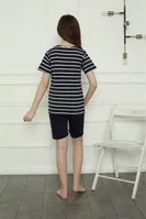 Anne Kız Çizgili Aile Penye Şortlu Pijama Takım Akbeniz 50117 Lacivert Kadın görsel 8