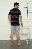 Çizgili Yuvarlak Yaka Baba Oğul Aile Penye Şortlu Pijama Takım Akbeniz 50115 Siyah Erkek görsel 5