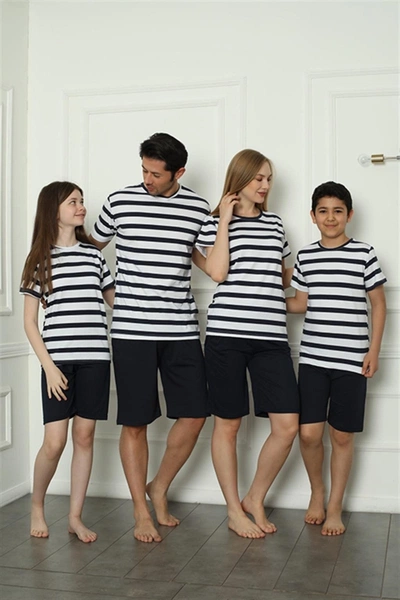 Yuvarlak Yaka Baba Oğul Aile Penye Şortlu Pijama Takım Akbeniz 50116