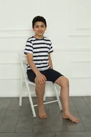 Yuvarlak Yaka Baba Oğul Aile Penye Şortlu Pijama Takım Akbeniz 50116 Lacivert Erkek görsel 7