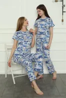 Penye Cepli Kısa Kollu Anne Kız Aile Pijama Takım Akbeniz 50104 Mavi detay görünüm