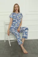 Penye Cepli Kısa Kollu Anne Kız Aile Pijama Takım Akbeniz 50104 Mavi görsel 4