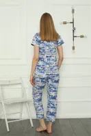 Penye Cepli Kısa Kollu Anne Kız Aile Pijama Takım Akbeniz 50104 Mavi görsel 5