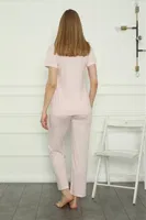 Anne Kız Pembe V Yaka Aile Penye Pijama Takım Akbeniz 50107 Pembe görsel 4