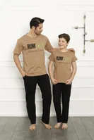 Baba Oğul Cotton Kısa Kollu Pijama Takım Akbeniz 50102 Bej detay görünüm
