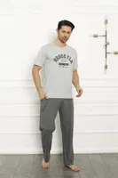 Cepli Baba Oğul Gri Aile Pijama Takım Akbeniz 50102 Gri görsel 6