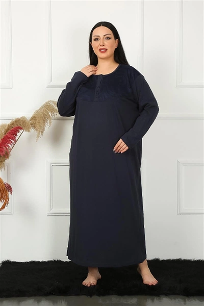 Lacivert Dantelli Büyük Beden Gecelik Akbeniz 1355