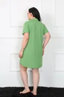Gömlek Yaka Büyük Beden Penye Düğmeli Tunik Gecelik Akbeniz 1025 Yeşil görsel 4