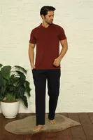 Erkek Kısa Kollu Bordo V Yaka 3Lü Pijama Takım Akbeniz 6822 Bordo detay görünüm