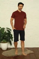 Erkek Kısa Kollu Bordo V Yaka 3Lü Pijama Takım Akbeniz 6822 Bordo farklı açı