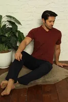 Erkek Kısa Kollu Bordo V Yaka 3Lü Pijama Takım Akbeniz 6822 Bordo görsel 4