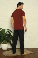 Erkek Kısa Kollu Bordo V Yaka 3Lü Pijama Takım Akbeniz 6822 Bordo görsel 5