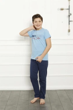 Pamuklu Kısa Kollu Erkek Çocuk Pijama Takımı Akbeniz 20380 - Alternatif Görünüm