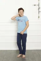 Pamuklu Kısa Kollu Erkek Çocuk Pijama Takımı Akbeniz 20380 Mavi detay görünüm