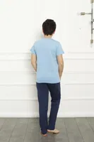 Pamuklu Kısa Kollu Erkek Çocuk Pijama Takımı Akbeniz 20380 Mavi farklı açı