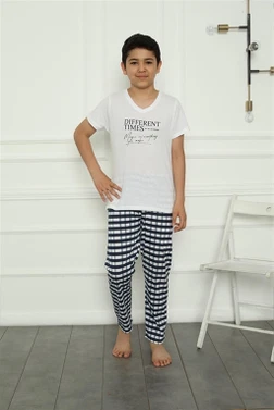 Penye Erkek Çocuk Kareli Pijama Takım Akbeniz 20390 - Alternatif Görünüm