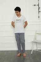 Penye Erkek Çocuk Kareli Pijama Takım Akbeniz 20390 Beyaz farklı açı